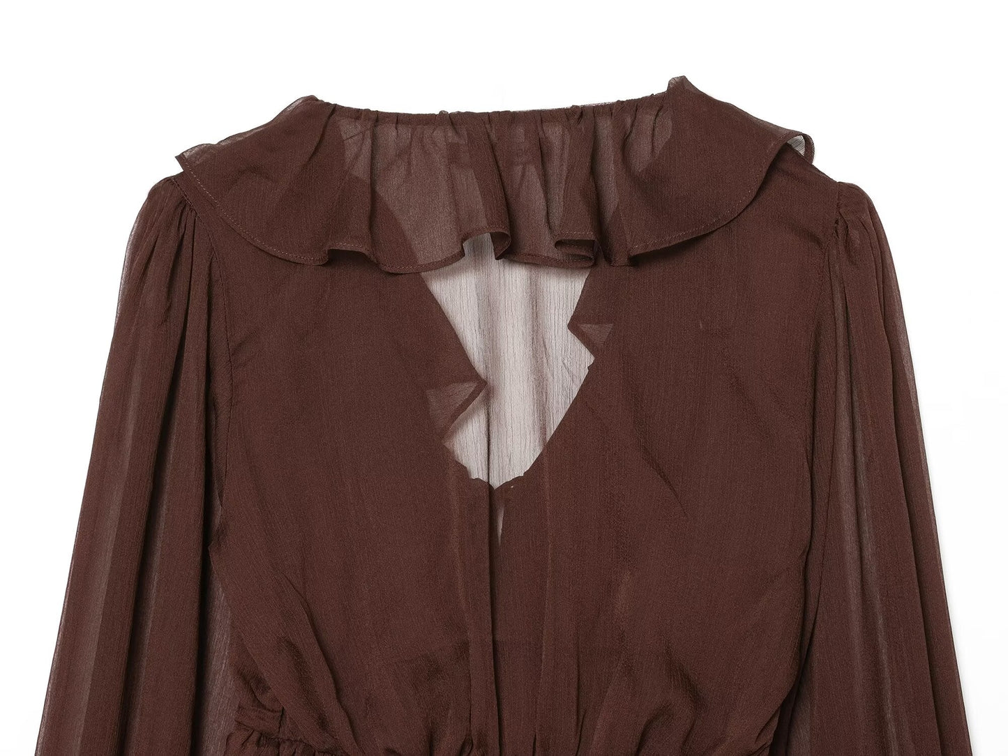 Women's slightly transparent ruffled V-neck top
