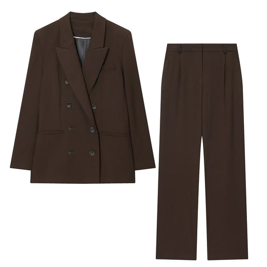 Women's set woman 2 pieces Casual double breasted Blazer Coat+Pants