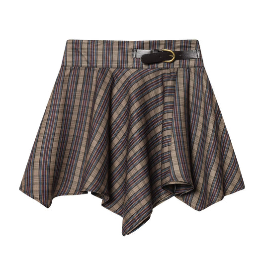 Women's straps decorative casual plaid mini skirt