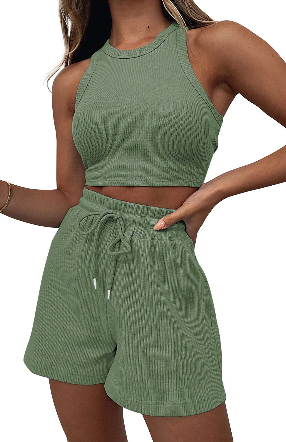 Women's Summer New Wild Sports Suit Solid Color Vest Fashion Casual Short 2-piece Yoga Suit