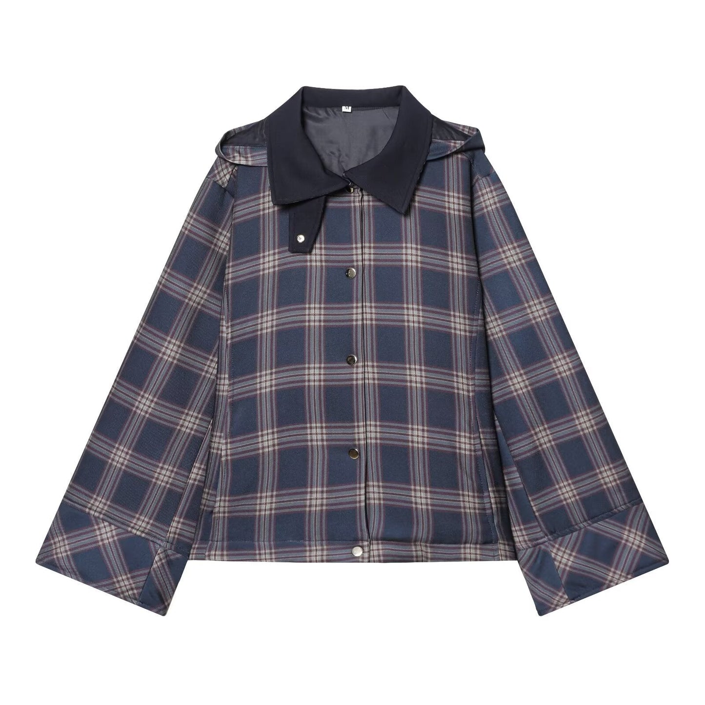 Women's loose checkered hooded cotton jacket Coat