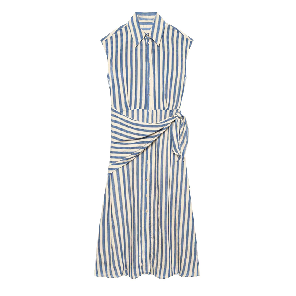 Women's detachable waist design striped dress