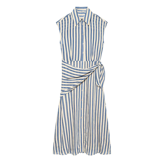 Women's detachable waist design striped dress