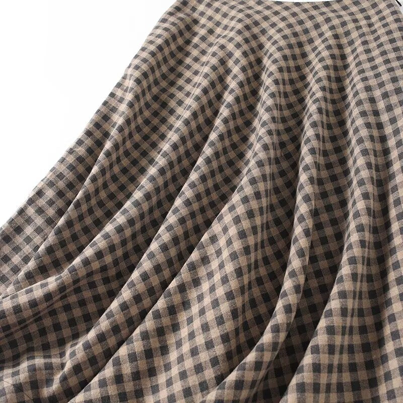 Women's retro plaid flared A-line skirt