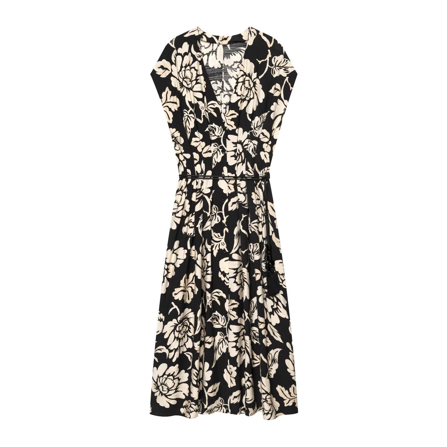 Women's printed V-neck MIDI dress
