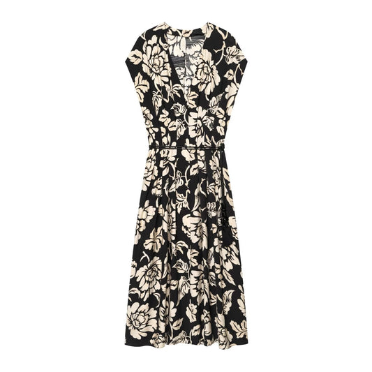 Women's printed V-neck MIDI dress