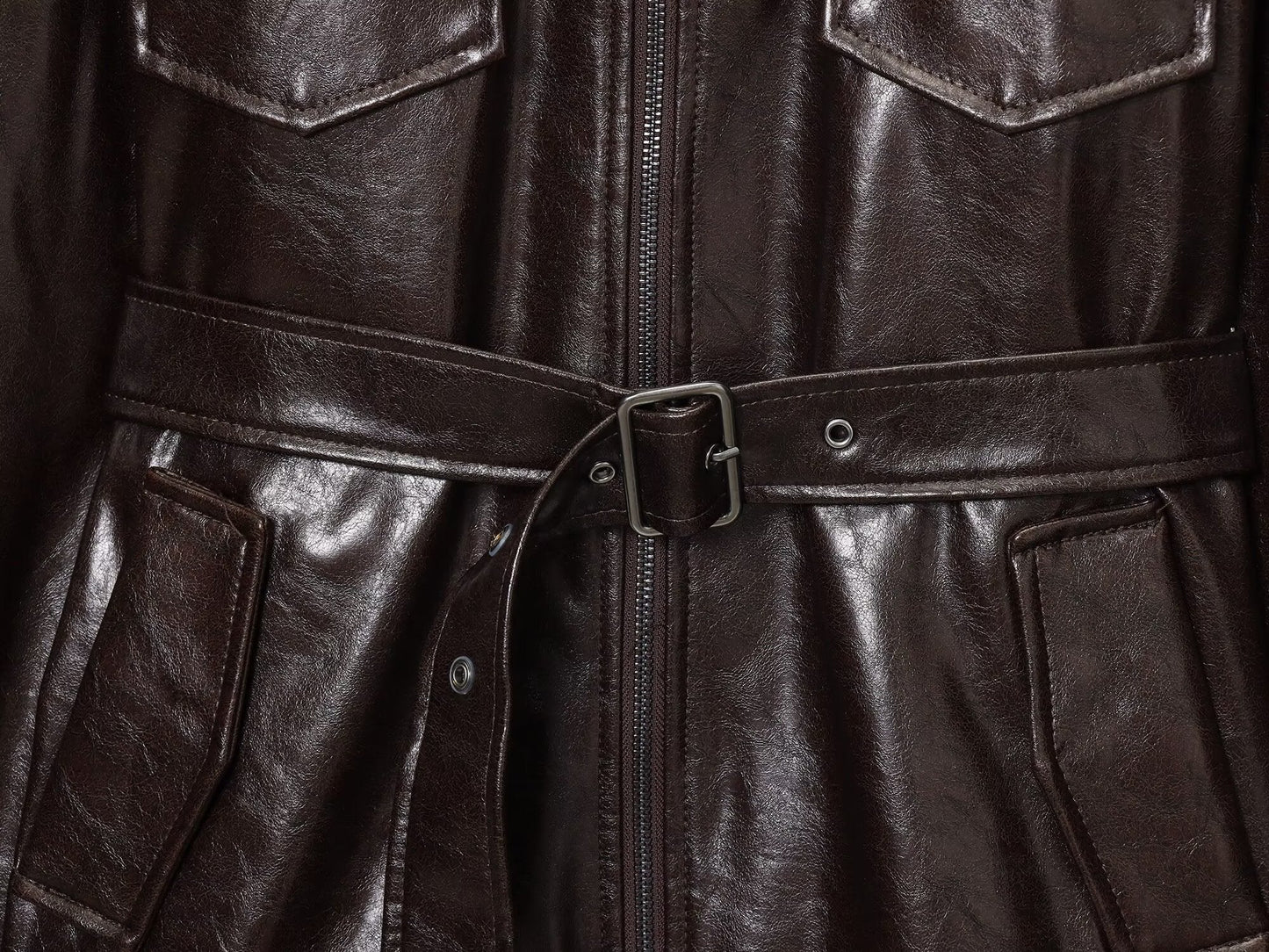 Women's with Belt Fur Faux Leather effect jacket Coat