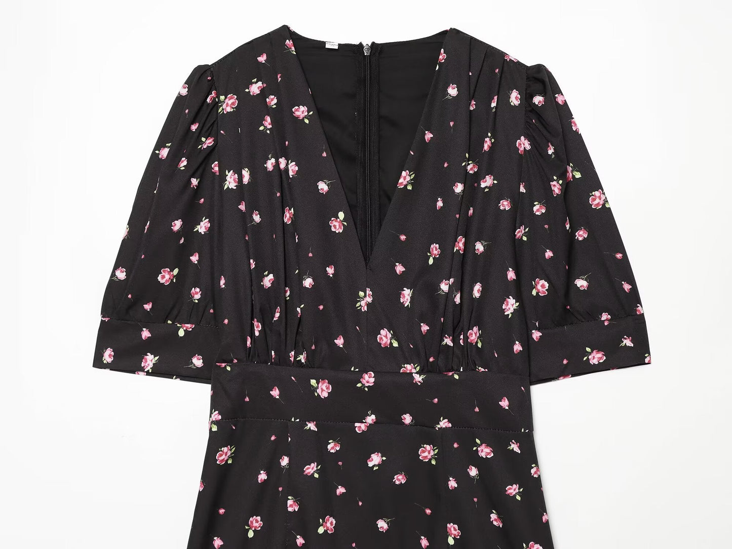 Women's slim V-neck printed mini dress