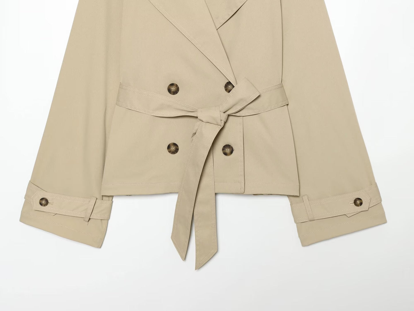 Women's With Belt Short Double breasted Windbreaker Coat