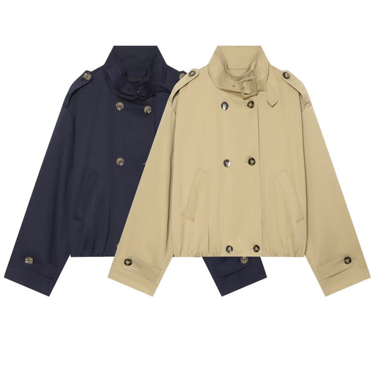 Women's short double breasted windbreaker Coat