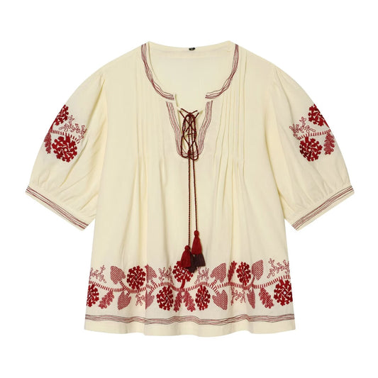 2026 Women's tassel decorated embroidered shirt