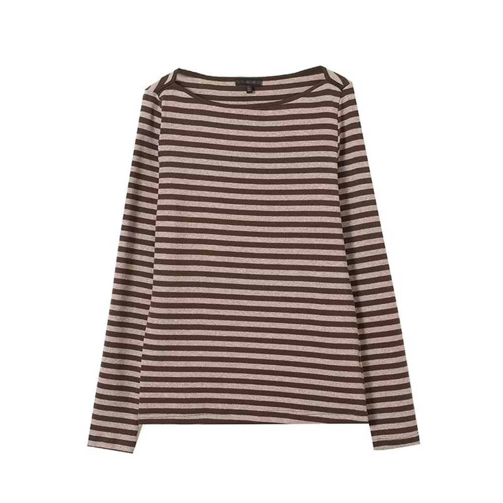 Women's casual striped boat neck long sleeved T-shirt