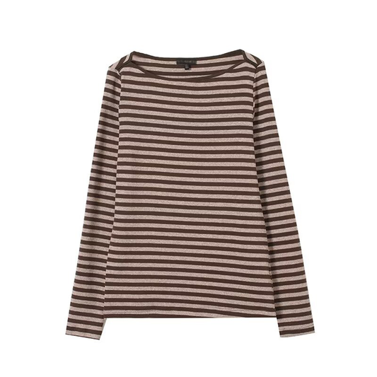 Women's casual striped boat neck long sleeved T-shirt