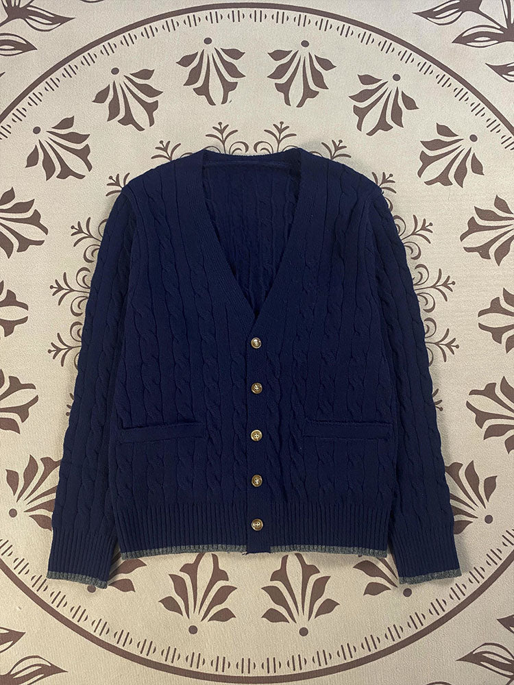 Women's embroidered V-neck button cardigan sweater coat