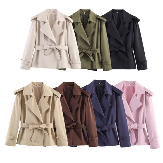 Women's with Belt large lapel windbreaker Coat