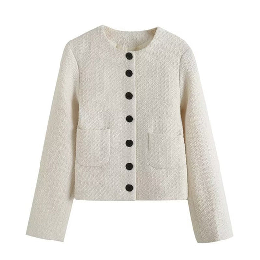 Women's casual single breasted O Neck textured Coat