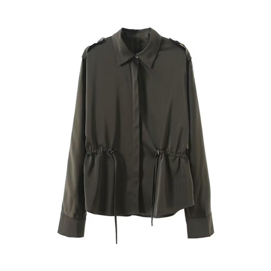Women's 2025 new fashion with drawstring long sleeved shirt