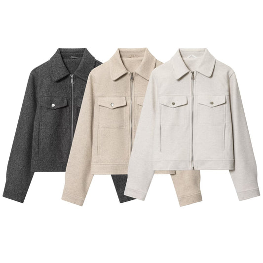 Women's new fashion long sleeved soft textured zipper jacket Coat
