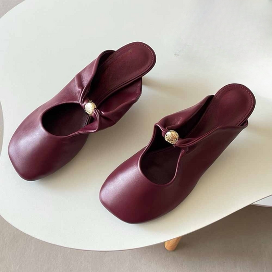 Women's new temperament round-headed high-heeled slippers have a shoe box