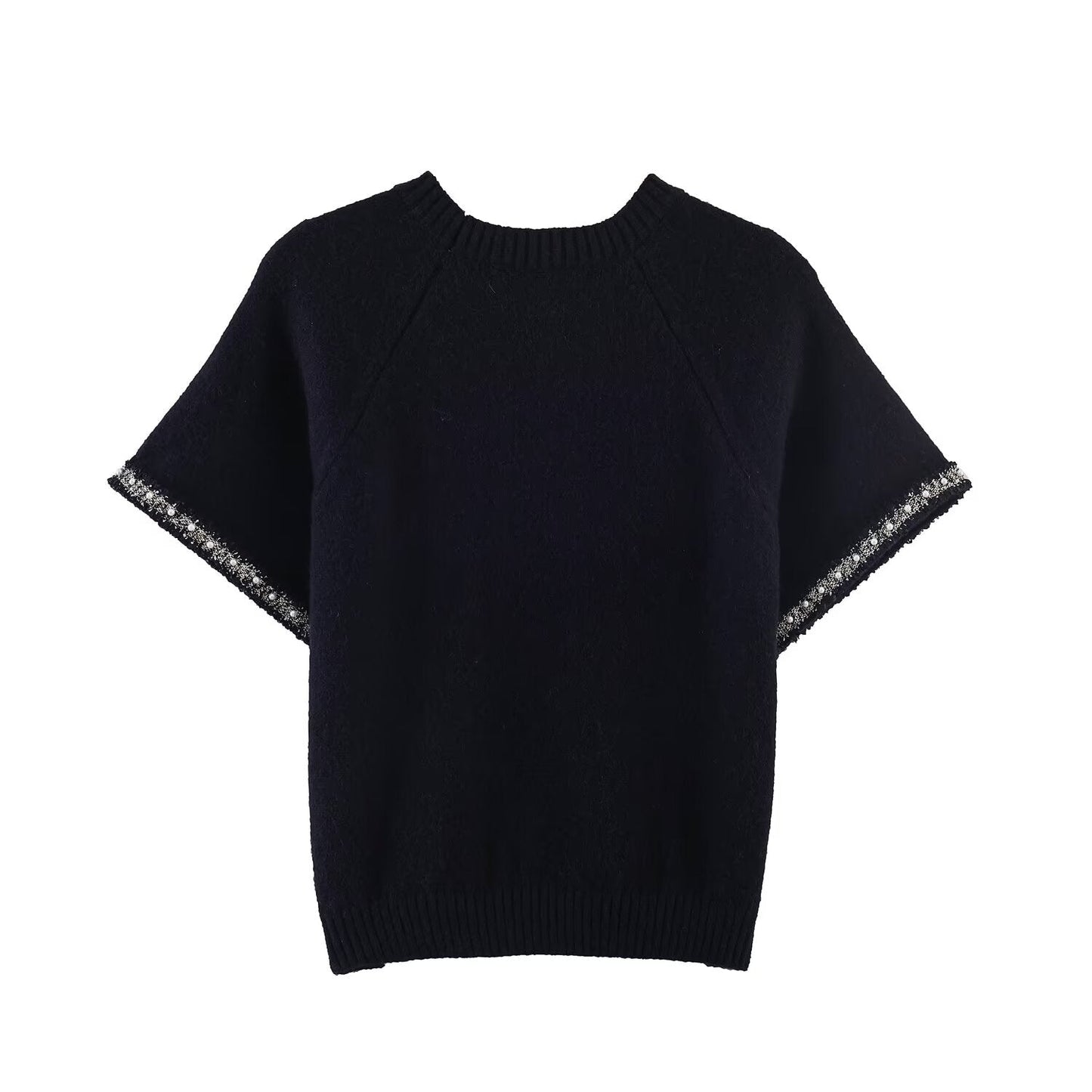 Women's Artificial Pearl Short Sleeve Knitted Shirt