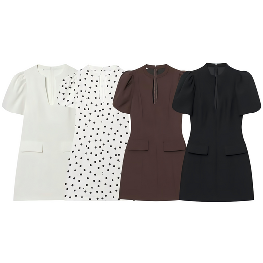 Women's O-Neck bubble sleeve mini dress