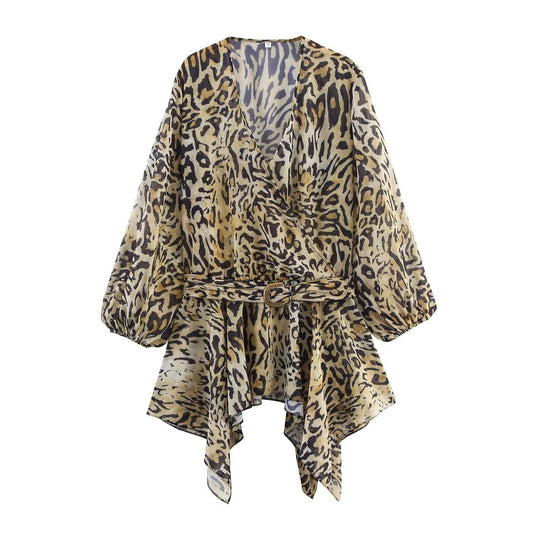 Women's New Fashion With Belt Animal Stripe Printed Top