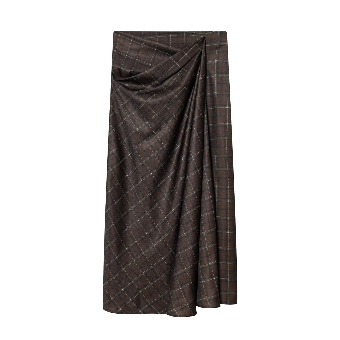 Women's pleated decorative plaid MIDI skirt
