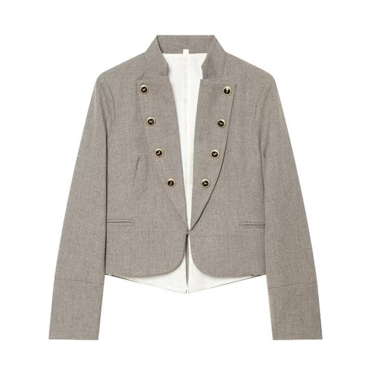 Women's flip button decoration slim Blazer Coat