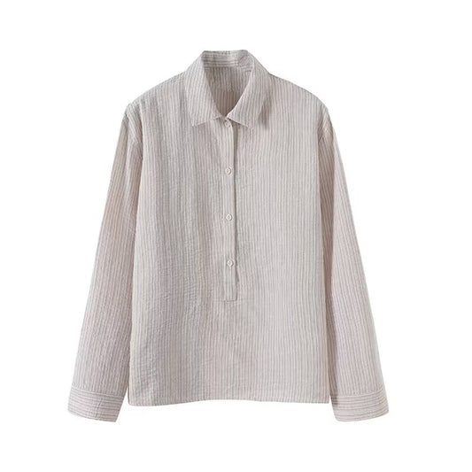 Women's new fashion long sleeved lapel textured striped shirt