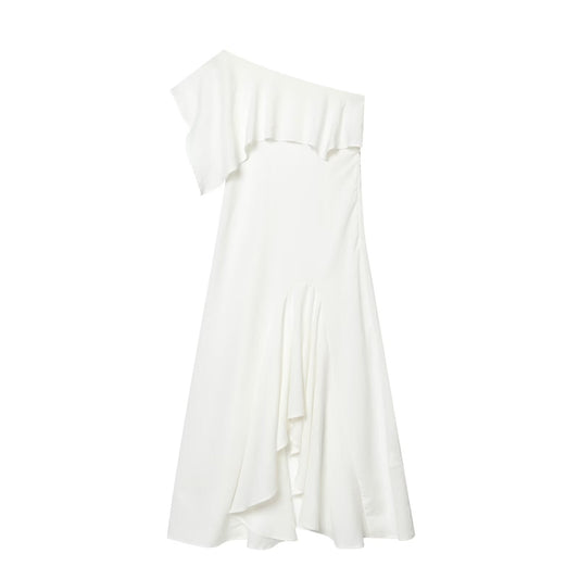 Women's linen blend asymmetrical dress