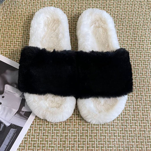 Women's new diamond-studded fur slippers