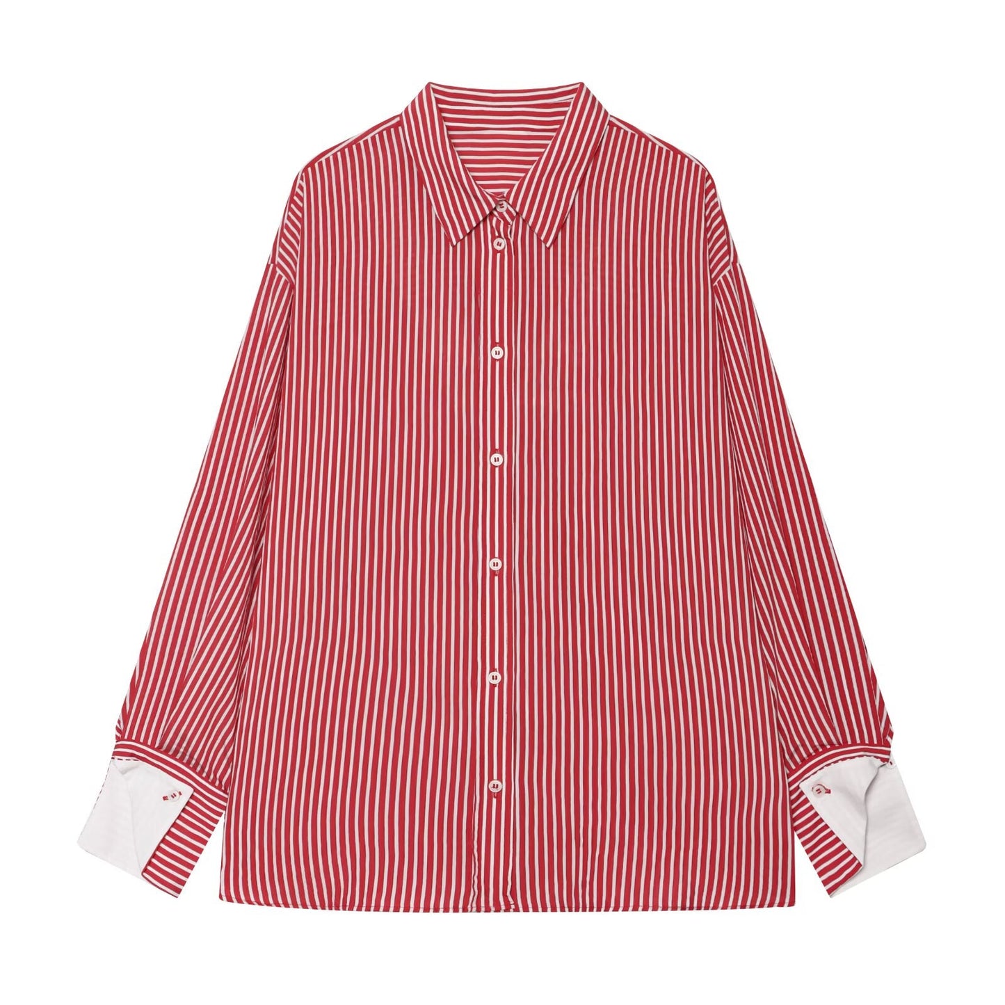 Women's patchwork cuffs loose striped shirt