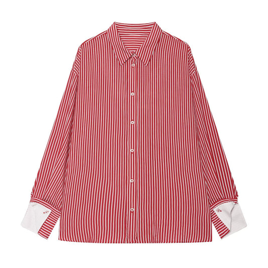 Women's patchwork cuffs loose striped shirt