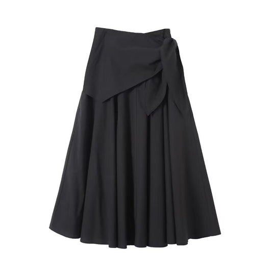 Women's waist Lace up decoration pleated MIDI skirt