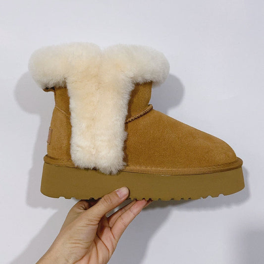 Women's plush snow boots with plush platform