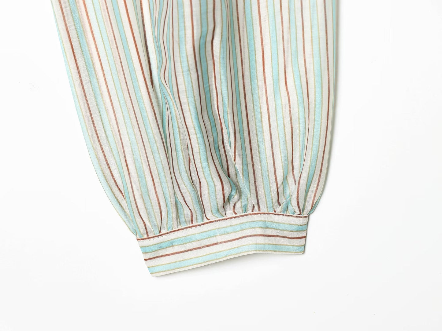 Women's V-neck striped waist cinched shirt