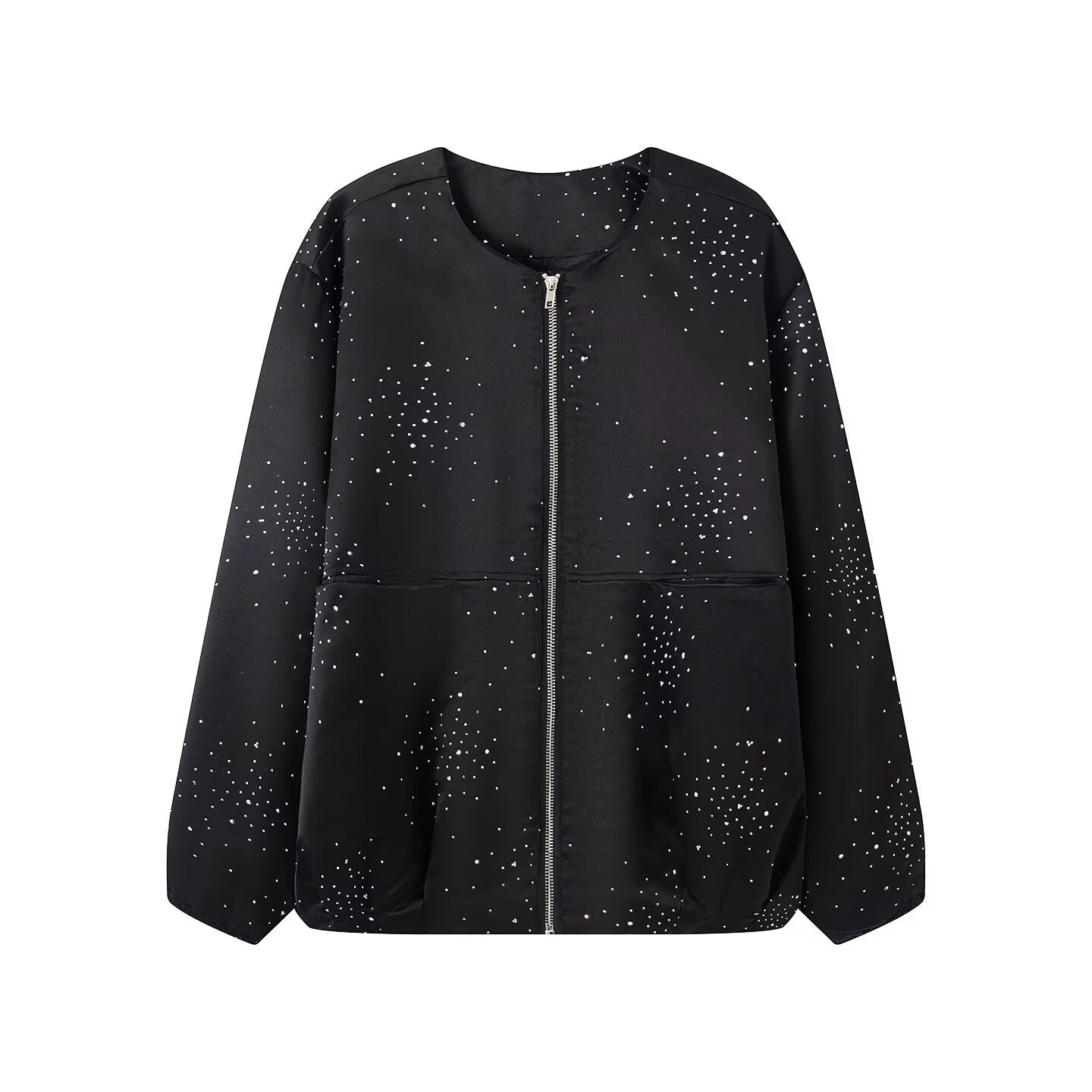 Women's bright diamond fabric O Neck jacket Coat