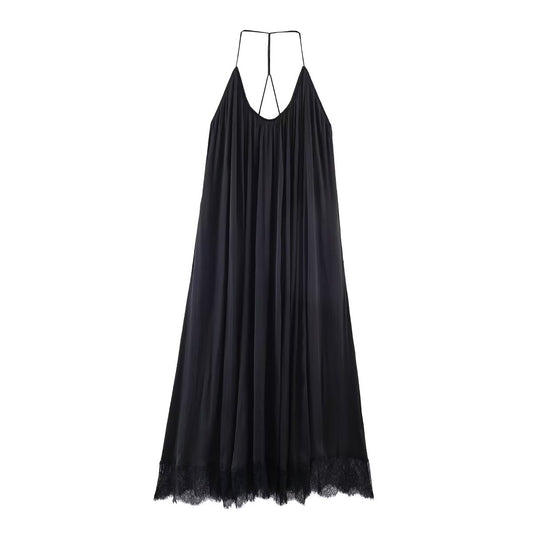 Women's satin textured hanging neck collar dress