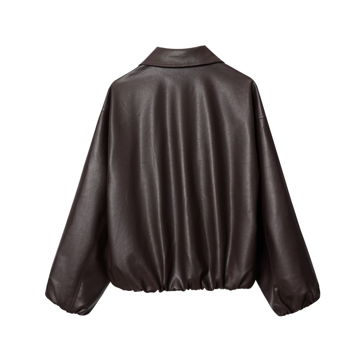 Women's new fashion loose zipper faux leather flight jacket Coat