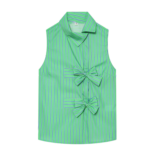 Women's bow decoration striped sleeveless shirt