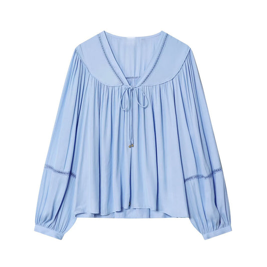 Women's 2025 new fashion vertical lace loose draped shirt