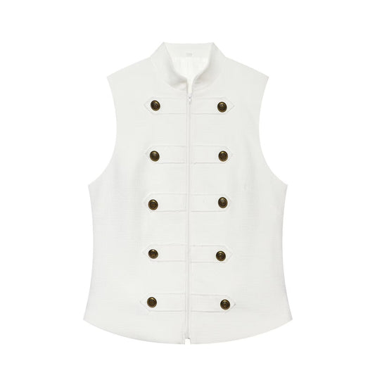 Women's breasted decorative zipper vest top