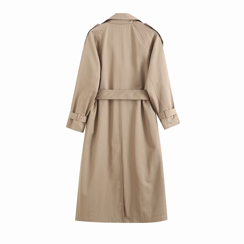 Women's with Belt long style double breasted windbreaker Coat