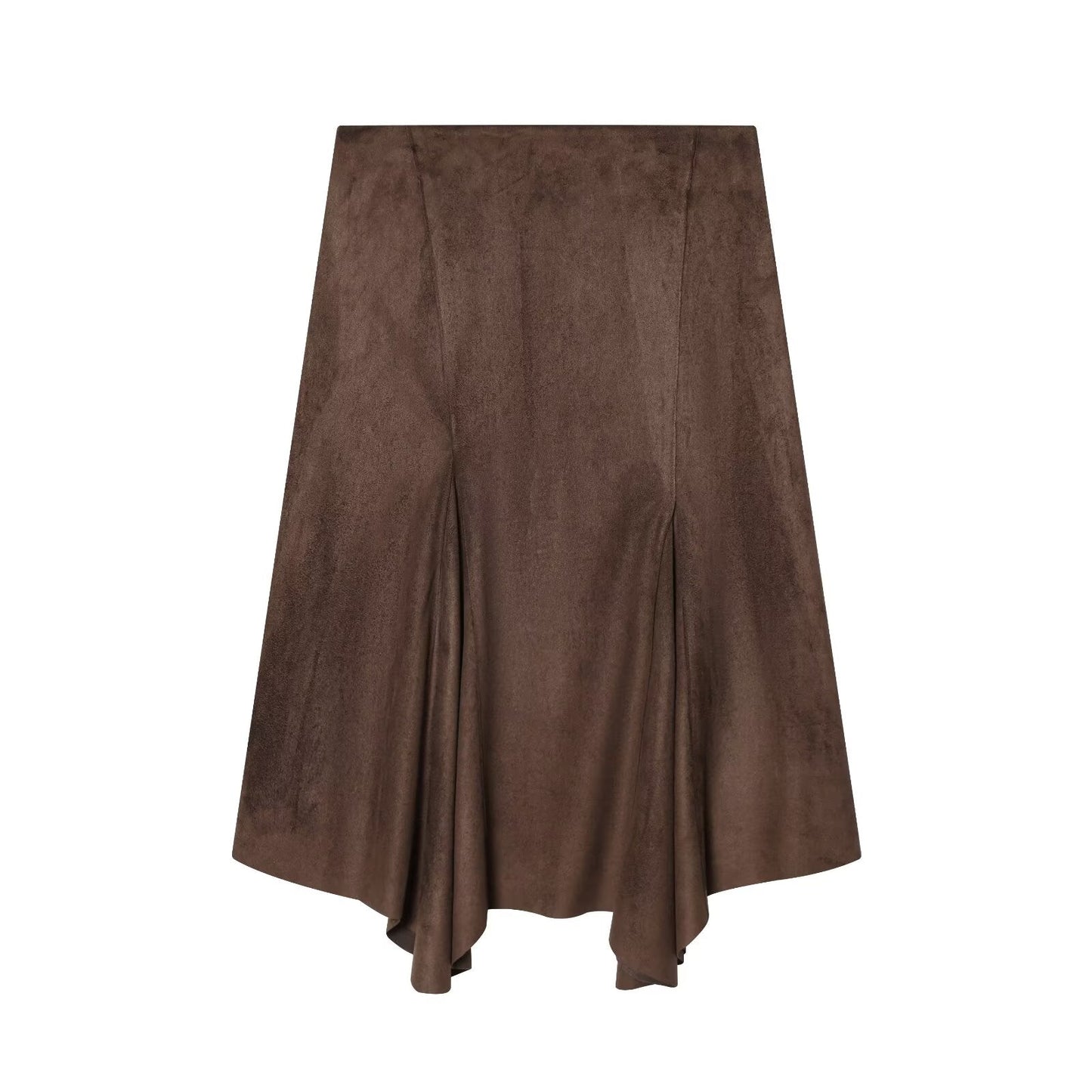 Women's asymmetrical suede effect MIDI skirt