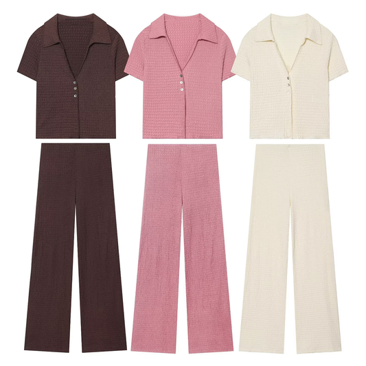 suit Women's 2 pieces short textured lapel Coat+Pants