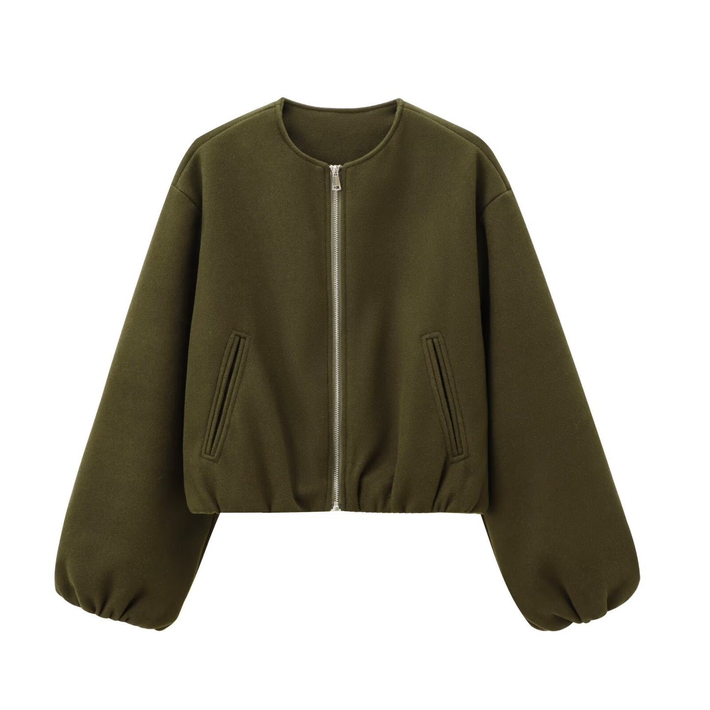 Women's soft textured O Neck zipper pilot jacket Coat