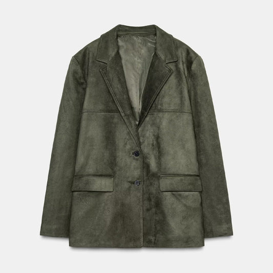 Women's new fashion anti suede effect loose single breasted suit jacket