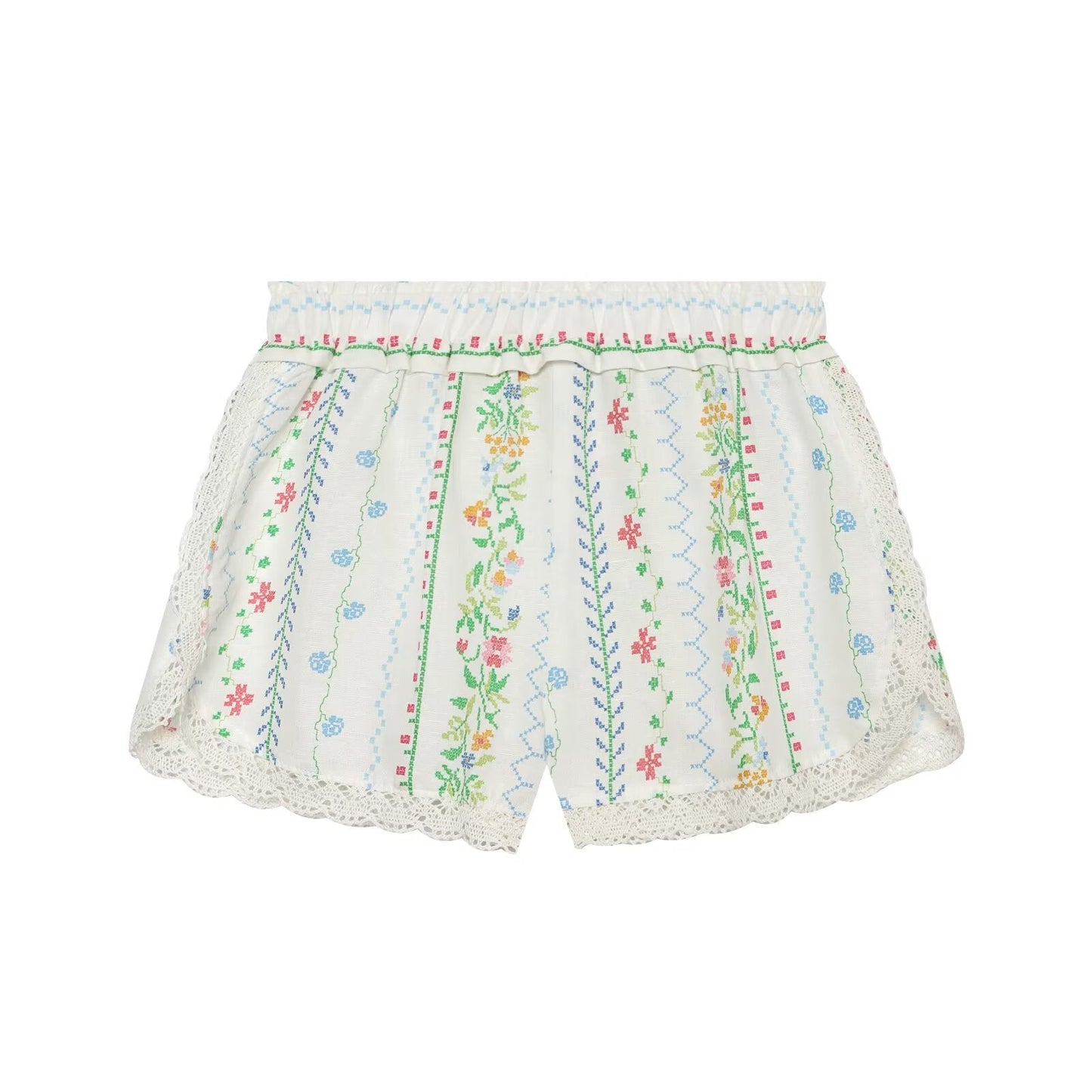 suit Women's 2 pieces linen blend printed asymmetrical top+shorts