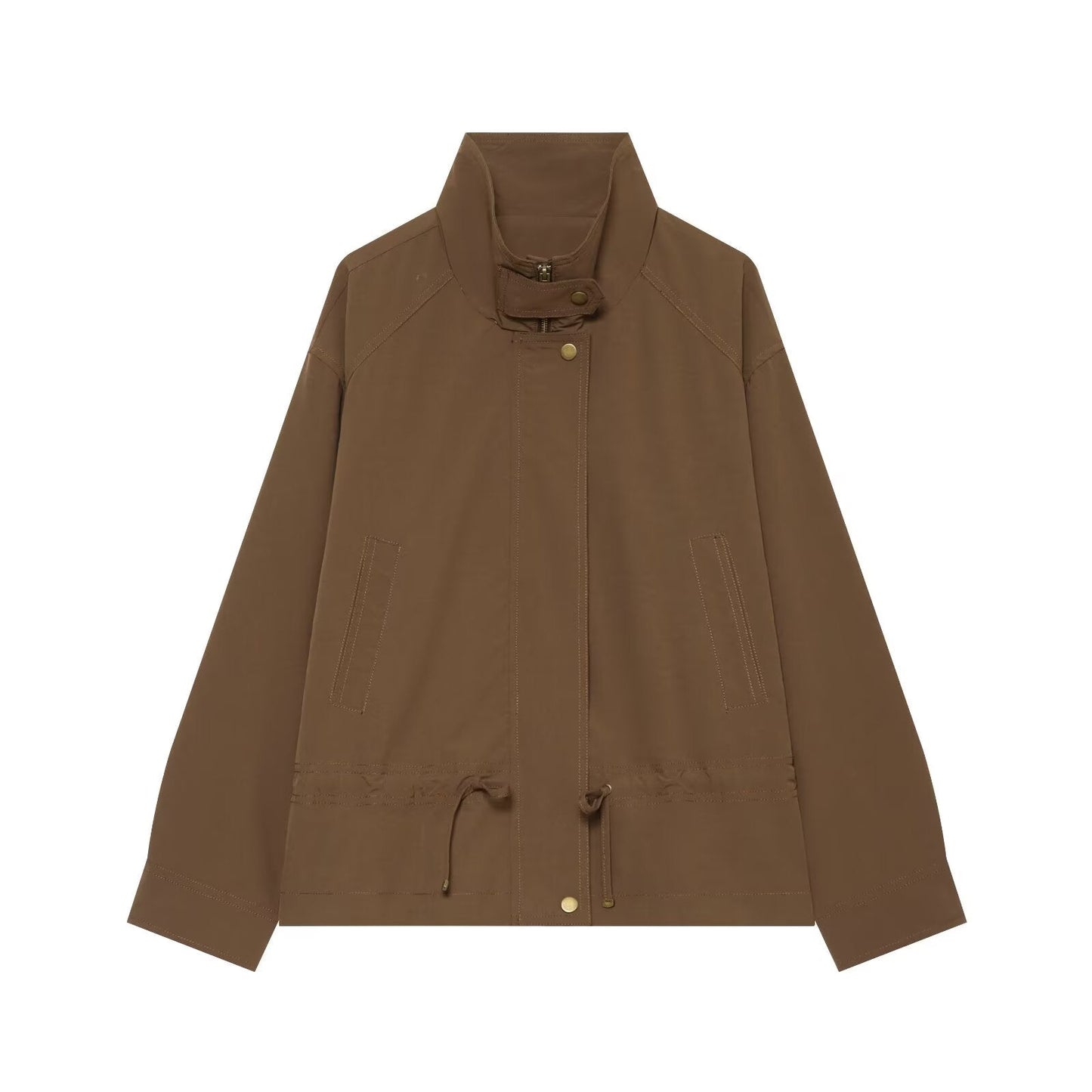 Women's with drawstring loose jacket windbreaker Coat
