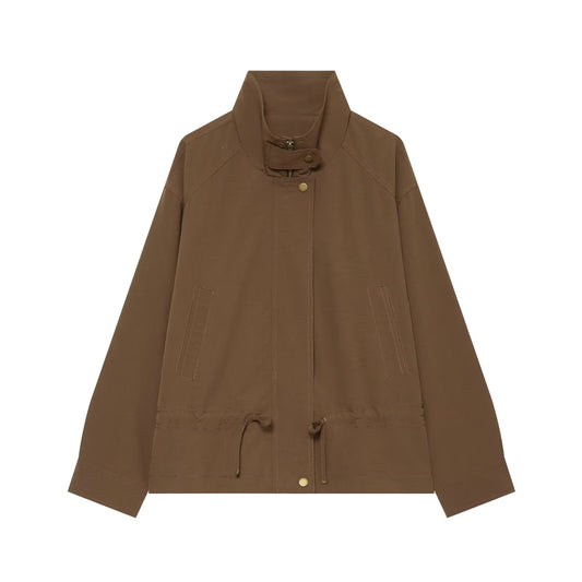 Women's with drawstring loose jacket windbreaker Coat